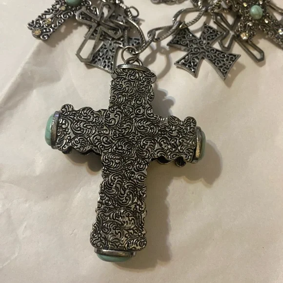 Napier Large Gunmetal Multi-cross Pendant Necklace - Picture 6 of 7